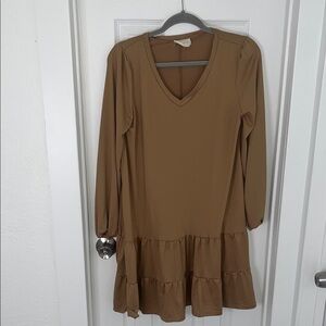 Brown Long Sleeve Mini Dress